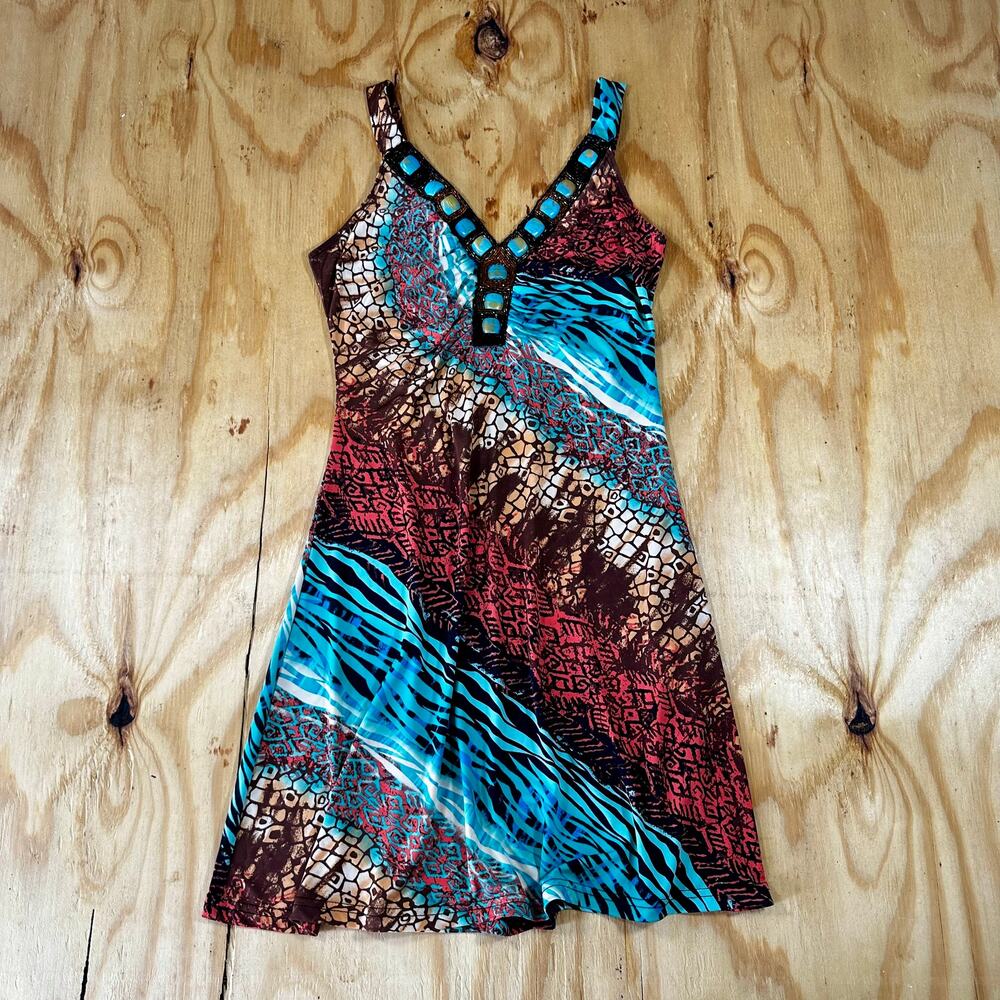 Y2K Venus Embellished Mixed Animal Print Dress - Size S